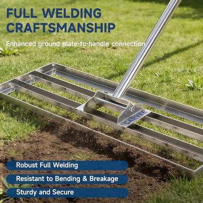 Garvee Lawn Leveling Rake, 36" x 10" Level Lawn Tool, Heavy Duty Stainless Steel Lawn Leveler Tool with 6.5 FT Extended Handle, Yard Leveling Rake Suit for Garden, Golf Lawn, Farm - size: 36x10'' 6.5FT