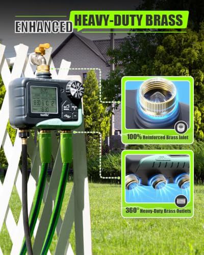 RAINPOINT 2027 V2 Upgrade 3 Zone Water Timer, Solid Brass Inlet & Outlet, IP65 Waterproof, 3 Independent Schedules, Rain Delay, Manual & Automatic Irrigation for Garden Yard Lawn Greenhouse - color: Dark Grey