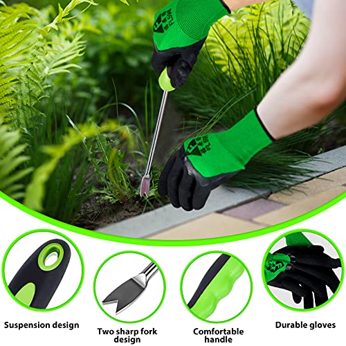 Honoson 2 Pcs Weed Puller Tool Set with Gloves V Shaped Forks Metal Base