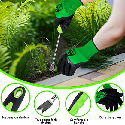 Honoson 2 Pcs Weed Puller Tool Set with Gloves V Shaped Forks Metal Base