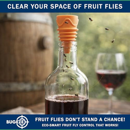 BUGEZE USA Fruit Fly Trap Indoor Gnat Trap Reusable Bottle Top Catcher for Kitchen, Plants, Drain, Flies and Gnats Control, Orange Funnel Trap for Fruit Insects Bait Compatible for Home Use [2 Pack]