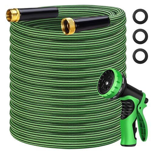 Garden Hose 100 ft Flexible Non-Expandable Water Hose Kink-Free Ultra Lightweight Leak-Proof Durable Portable Wear-Resistant Hoses Pipe with 3/4" Brass Fittings for Outdoor Yard Lawn Car Wash - size: 100FT
