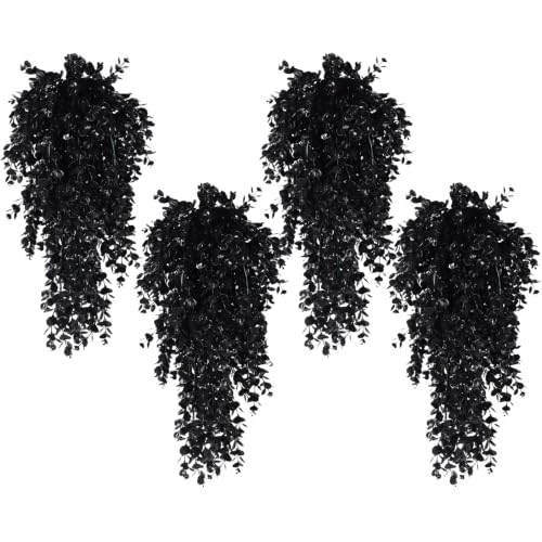 RECUTMS 4PCS Black Artificial Hanging Eucalyptus Plants for Halloween - color: Black