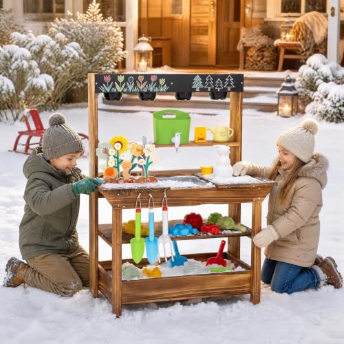 GLACER Mud Kitchen for Kids Outdoor, Fir Wood Potting Bench