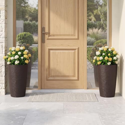 Giantex 21” Tall Round Plastic Planters Set of 2 with Drainage System - color: Brown, size: 13"x13"x21"