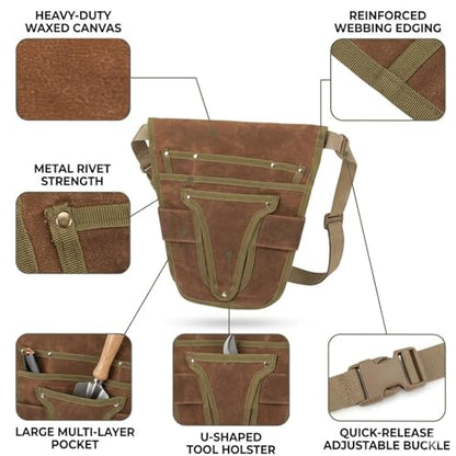Gardening Tool Pouch for Waist, Hands-Free Canvas Tool Belt with 6 Pockets – Adjustable Waist Apron for Gradenging Tools (Gardening Tools NOT Included)-(Brown) - color: Brown