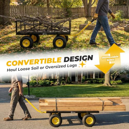 Sekey 7.7 Cu Ft Steel Garden Cart, 1400 lb Capacity, Towable Handle - color: Black, size: 1400LBS
