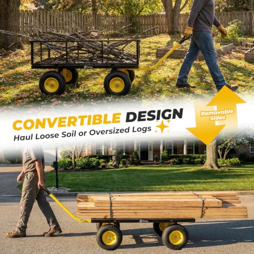 Sekey 7.7 Cu Ft Steel Garden Cart, 1400 lb Capacity, Towable Handle - color: Black, size: 1400LBS