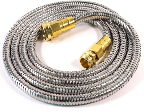 Metal Garden Hose 20 ft – 304 Stainless Steel Water Hose with Brass Fitting, Garden Hoses Flexible, Lightweight, No Kink, Heavy Duty for Outdoor (20 ft) - size: 20 Feet