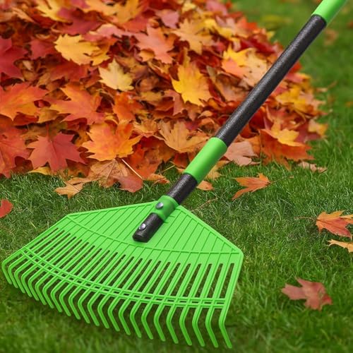 Lightweight Plastic Leaf Rake for Lawns - 16.5'' Wide Garden Rake for Leaves,Gentle on Lawn,50'' Adjustable for Women Seniors Kids,Outdoor Yard Rakes for Sweep Leaves,Grass, Pine Needle - size: 50''