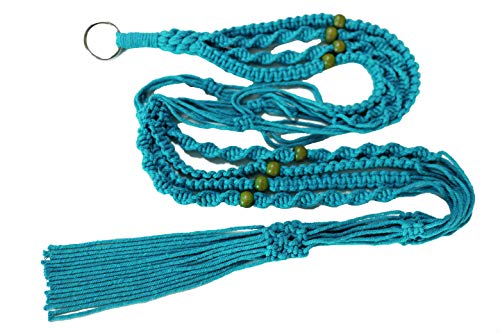 Macrame Plant Hanger & Holder, Hanging Planter 4 Legs Double Deck for 8 inch to 10 inch Two Pots Indoor Outdoor Hanging Planter Cotton Rope 67 Inch with Metal Ring (Cotton-Turquoise) - color: Turquoise