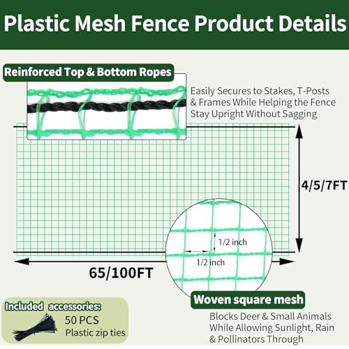 Deer Fence Netting, 5x100 Ft Plastic Mesh Fence Roll, Temporary Fence Green - color: Green, size: 5X100FT
