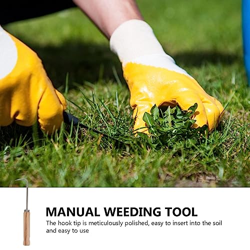 YARNOW Single Claw Hook, Manganese Steel Root Remover with Wooden Handle, Garden Weeding Tool for Digging, Weeding, and Gardening Tasks (Khaki)