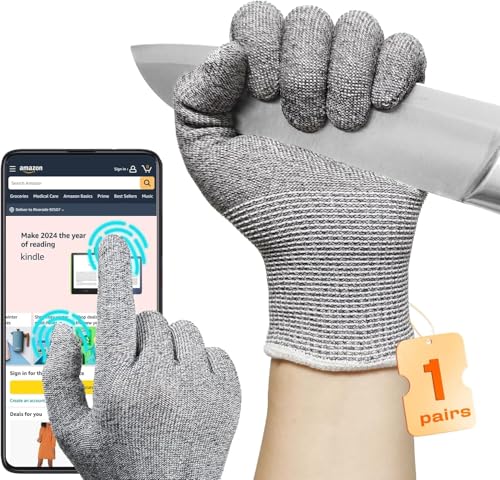 JDL Cut Resistant Gloves with Touch Screen, 3D-Comfort Stretch Fit, Firm Grip, Suitable For Oyster Shucking, Mandoline Slicing, Meat Cutting, Kitchen Protection, Grey Large 2 Pack - color: Grey, size: Large (Pack of 2)
