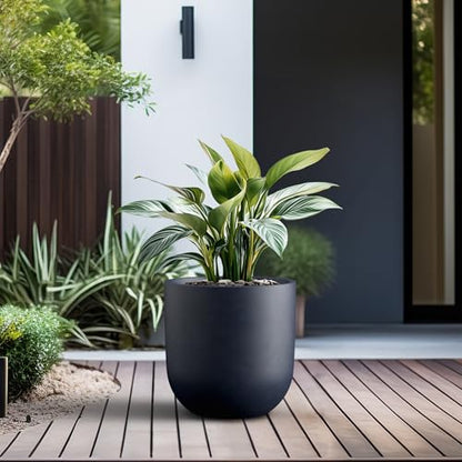Kante Small Round Capsule Charcoal Concrete Planter 11" Dia, Outdoor - color: Charcoal, size: 11.0"Dia x 11.0"H