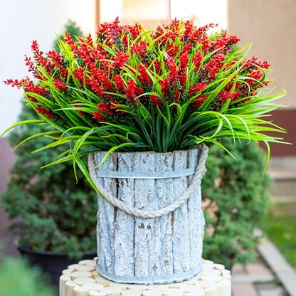 AXYLEX Artificial Lavender Outdoor, 20 Bundles Fake Plants (Red) - color: Red