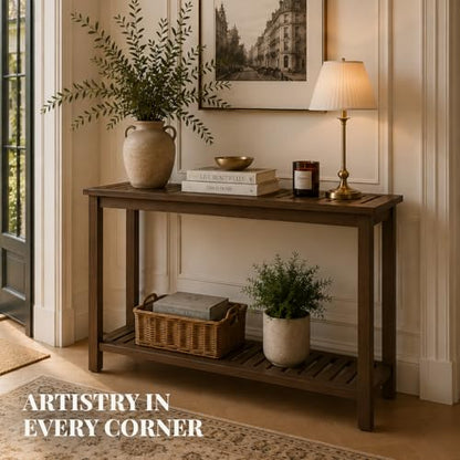 48" Narrow Outdoor Console Table, Sofa Buffet Serving Patio Table - color: Brown