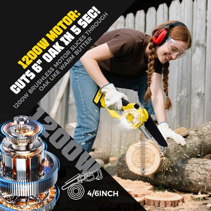 2-in-1 Electric Pole Saw for Tree Trimming,1200W Brushless 6 Inch - color: Yellow, size: 6inch