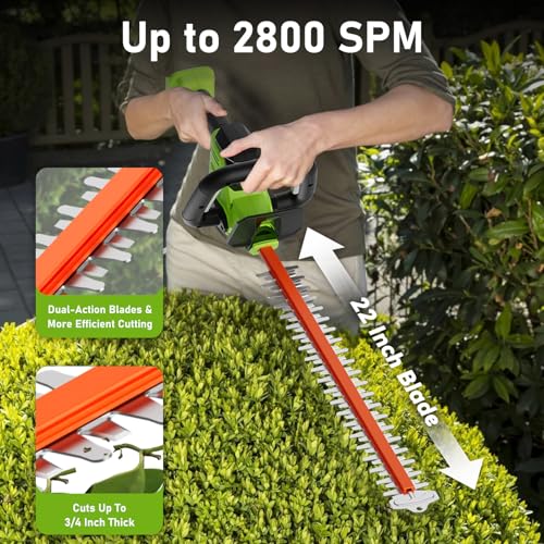 20V Max Hedge Trimmer Cordless, 22" Bush Trimmer with 2 Battery and Charger