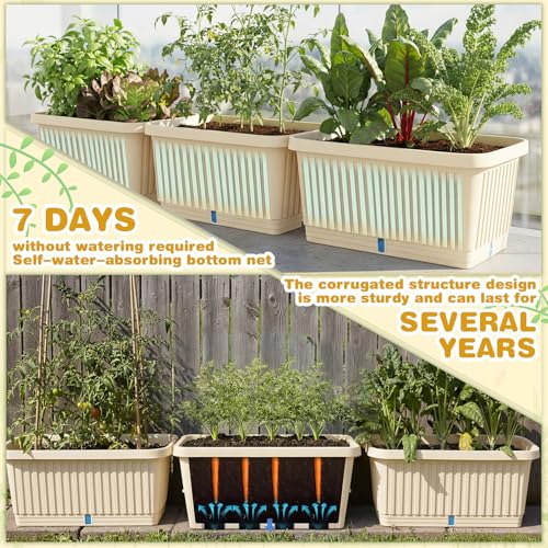 3 Pcs Large Rectangular Planter Boxes Outdoor, Beige, 20 Inches - color: Beige, size: 20 Inches