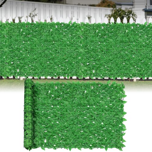 SunnyRoyal 39''x117'' Artificial Leaf Faux Ivy Privacy Fence Screen for Outdoor Balcony Patio Decoration Fencing Panel Mesh Back (Laurel Leaves Light Green) - color: Laurel Leaves Light green, size: 39"x117"