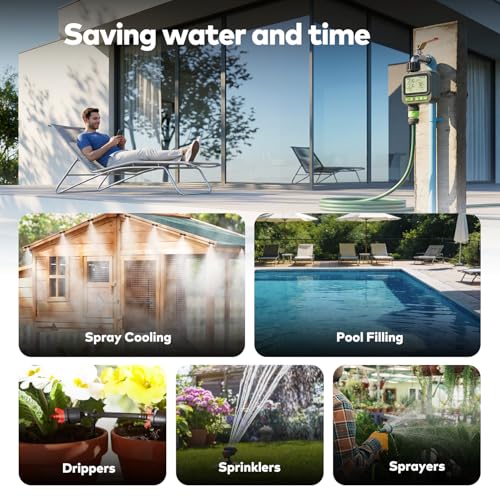 Sprinkler Timer, Programmable Irrigation Timers with 4 Customizable Programs, IP65 Waterproof, Auto Rain Delay & Child Lock, Digital Water Timer for Lawn Yard Garden Hose