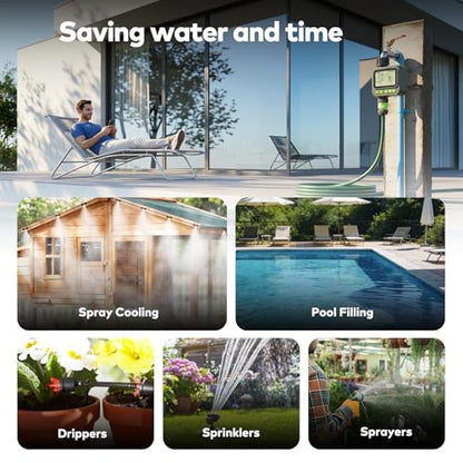 Sprinkler Timer, Programmable Irrigation Timers with 4 Customizable Programs, IP65 Waterproof, Auto Rain Delay & Child Lock, Digital Water Timer for Lawn Yard Garden Hose