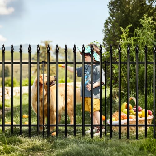Thealyn 42" H x 12.5Ft Metal Garden Fence, Animal Barrier, 5 Panels - color: Black, size: 42″ H x 12.5 ft (5 Panels)
