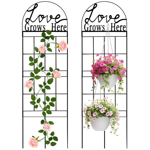 2 Pcs 43" Metal Garden Trellis for Climbing Plants Outdoor Heavy Duty Black Rustproof Coated Garden Trellis Climbing Plant Support Decorative for Plant Outdoor House Patio Flower Vegetable