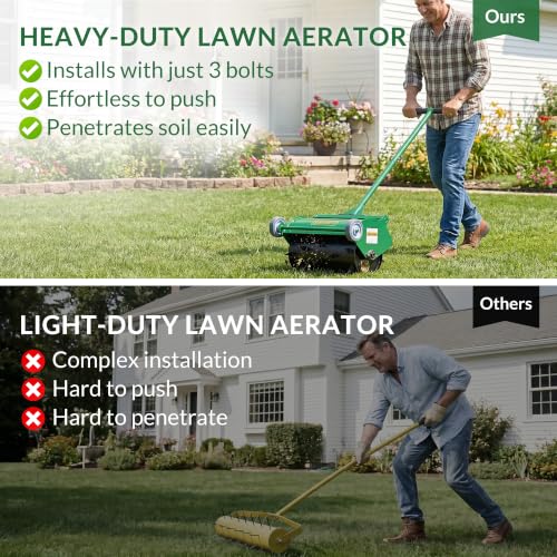 Rolling Lawn Aerator, Heavy Duty Push Spike Aeration Tool Up to 55 lbs, Manual Rotary Grass Aerator for Garden and Yard Use