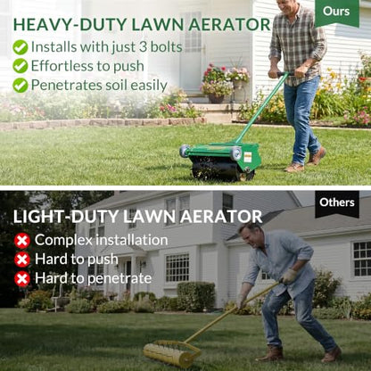 Rolling Lawn Aerator, Heavy Duty Push Spike Aeration Tool Up to 55 lbs, Manual Rotary Grass Aerator for Garden and Yard Use