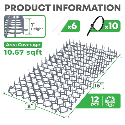 Petfolio 12 Pack Scat Mat for Cats - 16 x 8 Inch Cat Deterrent Mat with Spikes with 1 Inch Spikes, 6 Garden Staples & 10 Zip Ties. Pet Training Mat for Cat Repellent Indoor & Outdoor - size: 7.9 x 15.7 in