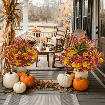 12 Bundles Artificial Fall Flowers for Outdoors Fake Mums UV Resistant - color: Fall Colors