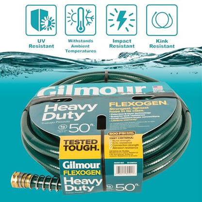 Gilmour Flexogen 5/8" x 50' Heavy Duty Flexogen Water Hose, Flexible Garden Hose for Vegetable Gardens, Flower Beds, and Lawn Sprinklers - size: 5/8" x 50'