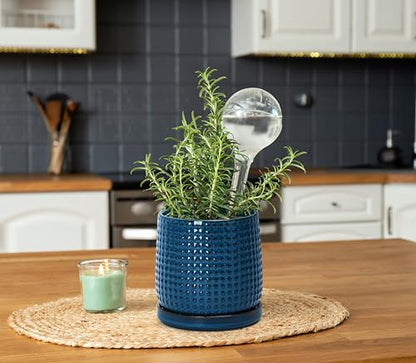 D'vine Dev Beaded Ceramic Pot with Saucer, 4 in, Midnight Blue, 27-C-Z-3 - color: Midnight Blue, size: 4.3 Inch