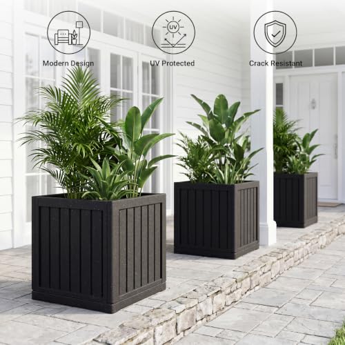17.7" Large Square Planter Box for Outdoor Plants, Black - color: Black