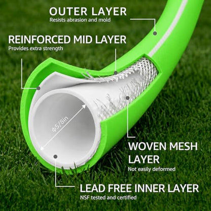 UNCO- Hybrid Polymer Garden Hose, 5/8" x 12 FT, Green, 3/4" GHT Aluminum Fittings, Drinking Water Safe, Lightweight Heavy Duty Garden Hose - size: 12 Ft