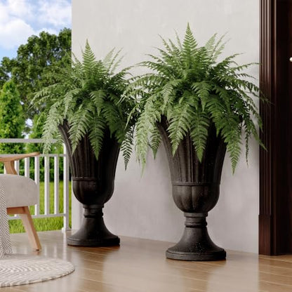 24" Tall Urn Planters Set of 2, Black Outdoor Planter for Porch - color: Black-petal