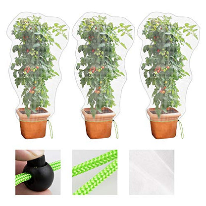 MR FIVE 3 PCS Large Drawstring Plant Covers,Bird Barrier Netting Mesh with Drawstring,Reusable Garden Netting Mesh with Drawstring,Plant Cover for Protect Fruit Tree Vegetable Flower,4.6 ftX 3.3 ft