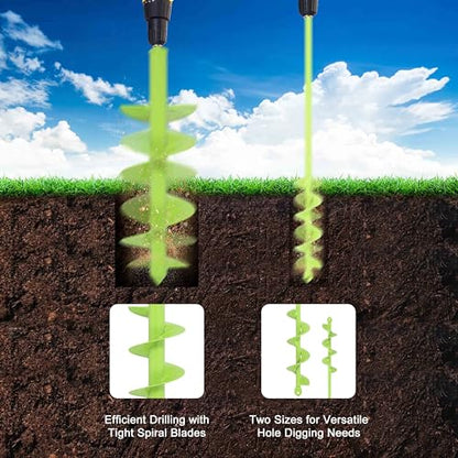 TCBWFY Garden Auger Drill Bit for Planting 3.5"" x16 and 1.6"" x16.5 Auger Drill Bit Plant Flower Bulb Auger Spiral Hole Drill Earth Post Umbrella Bulb Planter Auger for 3/8"" Hex Drive Drill, Green - size: 1.6"x16.5"+3.5"x16"-Green
