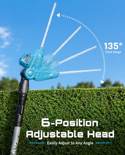 SEESII 20V Pole Hedge Trimmer Cordless, 8.5 FT Reach, Dual 4.0Ah Batteries - color: Sky Blue