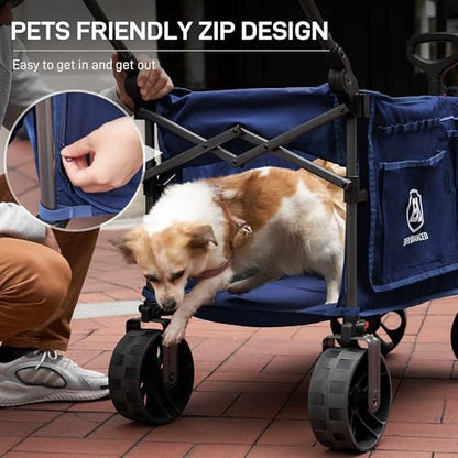 EVER ADVANCED Folding Push Wagon with Brakes, Portable Shopping Cart - color: Blue