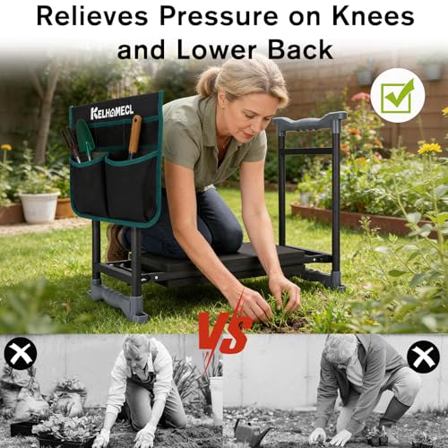 Garden Kneeler and Seat with Umbrella,Heavy Duty Gardening Bench and Stool - color: Beige & Green