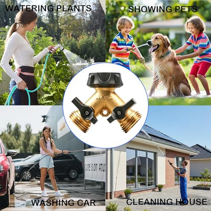LIULO TOOL 2 Pack Brass Garden Hose Splitter 2 Way, Hose Y Splitter 3/4 Inch Heavy Duty Brass Hose Connector Tap Splitter, Hose Spigot Adapter 2 Valves with Rubber Washers - size: 2 Pack