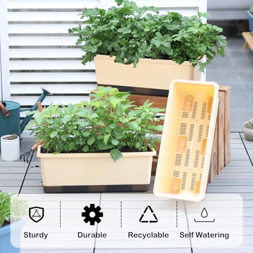 Oliz Window Box Planter 8 Pcs, 17 Inches Rectangle Flower Pots with Drainage Holes & Trays, Vegetable Planters for Windowsill Patio Garden Balcony Home Indoor Outdoor (Barley Yellow, 16 * 7 * 6 inch) - color: Barley Yellow