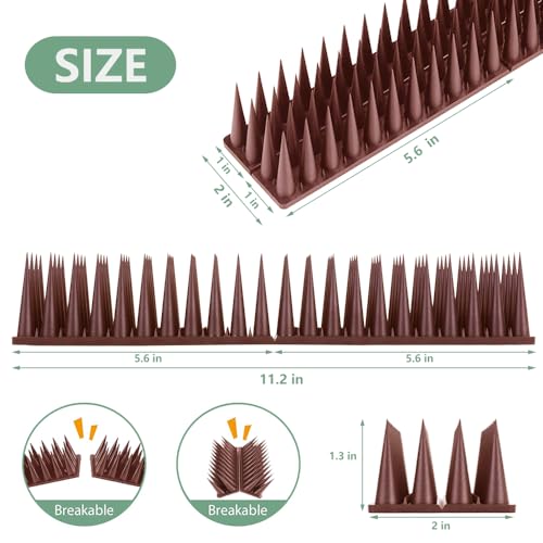 Bird Spikes, 18.7 Feet Bird Guard Spikes for Squirrel Cat Raccoon and Other Small Animals, Pigeon Spikes for Outdoor Fences and Roofs, Durable Plastic Bird Barrier Strips(20 Pack) - color: Brown