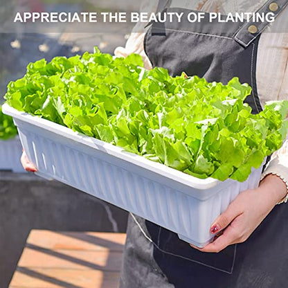 Window Box Planter, 6 Pcs 17" Flower Rectangle Planter Boxes Outdoor, White - color: White