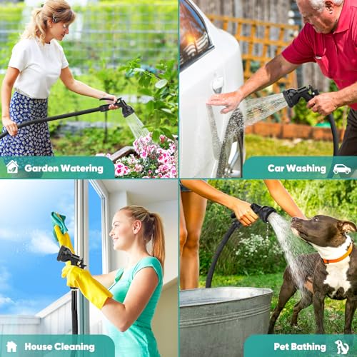Itsonestep Garden Hose 50ft, 3/4" GHT Non-Expanding Water Hose Lightweight, Flexible Garden Hose with 10 Function Nozzle, Kink-Free, Sturdy, High-Pressure, Abrasion Resistant Hoses for Yard, Garden - color: Black, size: 50FT