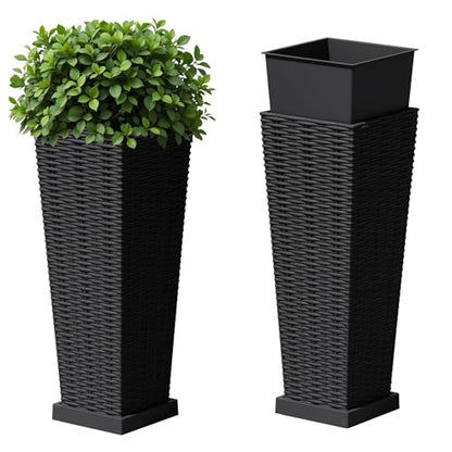 Devoko Resin 23.6'' Tall Planters, Large Taper Outdoor Planter - color: Black, size: 23.6" With Trays