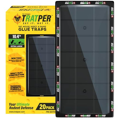 TRATPER Glue Traps for Mice,Rat,Mouse,Snake,Lizard,Insect. 20 Pack. Extra Strength,Pre-Baited Adhesive.Heavy Duty Plastic Tray.Non-Toxic,Chemical-Free Pest Control for Home. 20Pack - size: 20 Pack